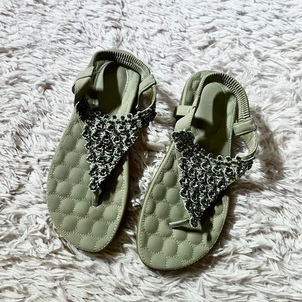 Boho Neutral Glam Sequin Indie Cottage Core Beachy Sandals Womens 10 Resort Vaca - Picture 2 of 5